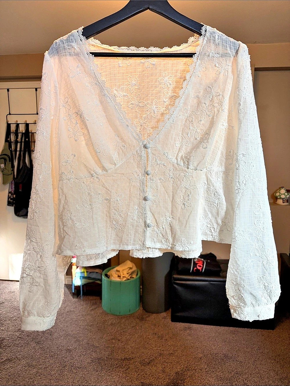 SHEIN Floral Lace Blouse White Size XL